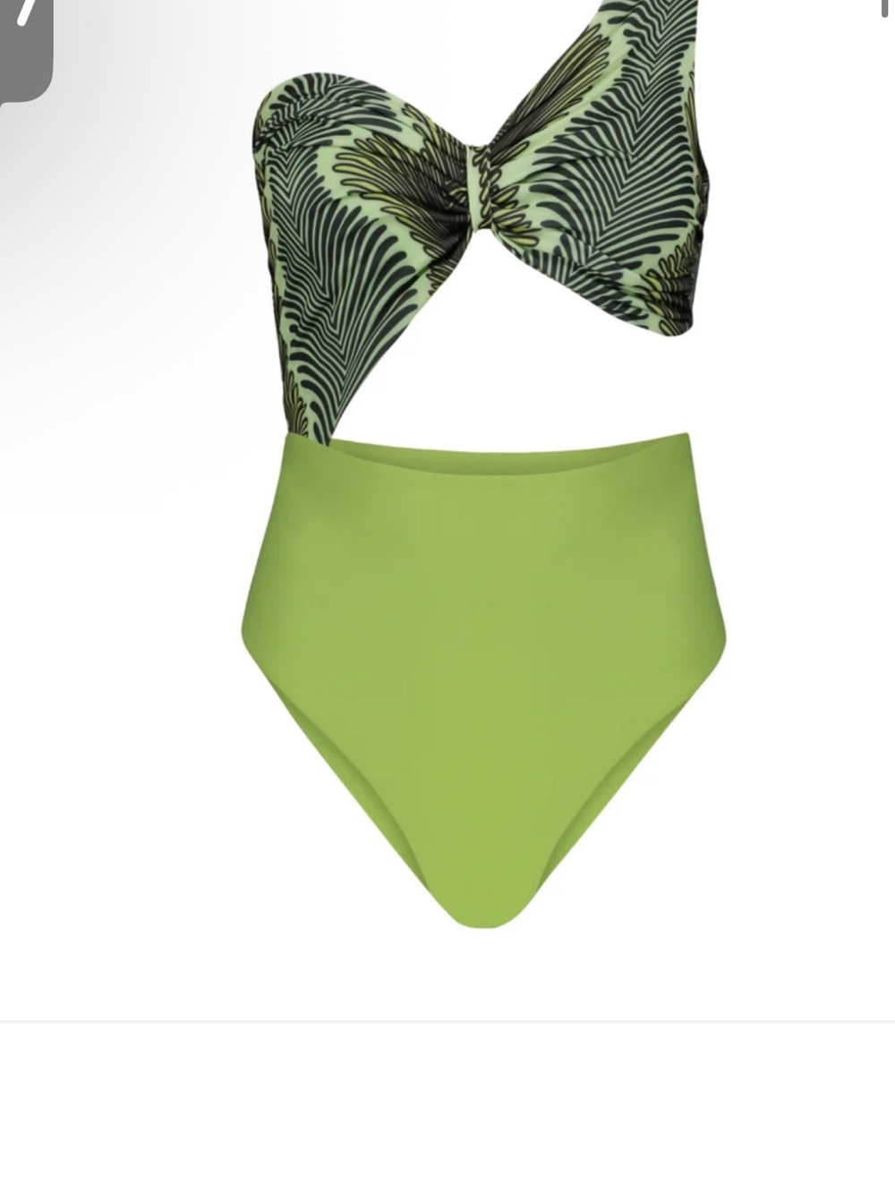 Fe Noel Lime Green High-Waist Two-Piece Bikini with Patterned Twist Top